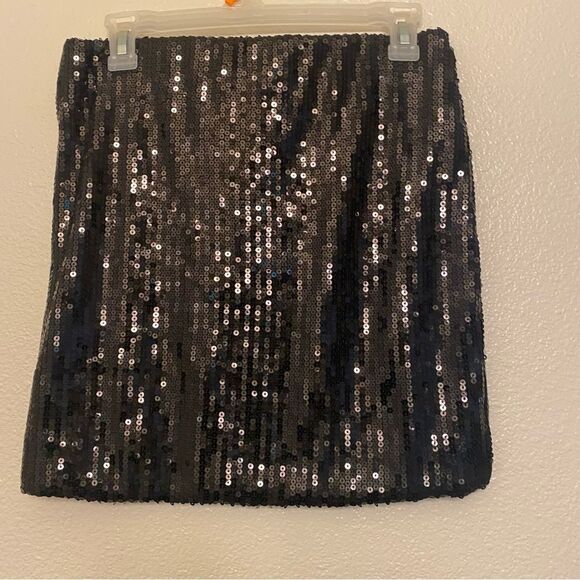 xhilaration black black all over sequin stretch pull on mini skirt NYE glam M - Picture 2 of 7
